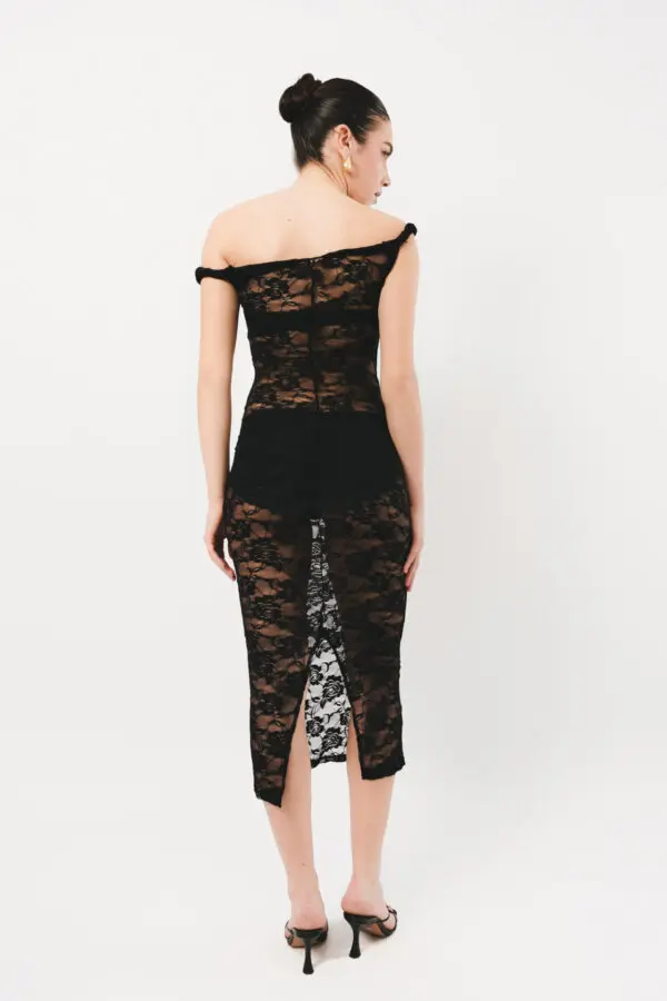Maxi Sleeveless See Through Dress With Lace And Dropped Strap Detail-Black - Image 4