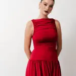 Maxi Sleeveless Dress With Frill On The Chest And Skirt Effect - Image 2