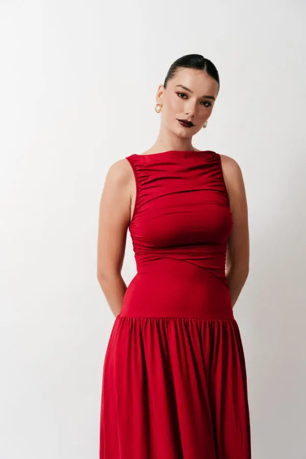 Maxi Sleeveless Dress With Frill On The Chest And Skirt Effect - Image 2
