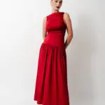 Maxi Sleeveless Dress With Frill On The Chest And Skirt Effect