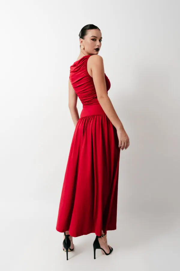 Maxi Sleeveless Dress With Frill On The Chest And Skirt Effect - Image 3