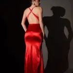 Maxi Satin Dress With Open Back And 3D Flower On The Chest - Image 4