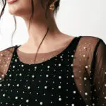 Maxi Long Sleeve Sheer Dress Decorated With Pearls - Image 4