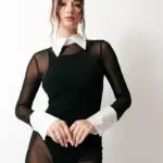 Sheer Long Sleeve Maxi Dress With Collar And Shirt Sleeve Details - Image 2