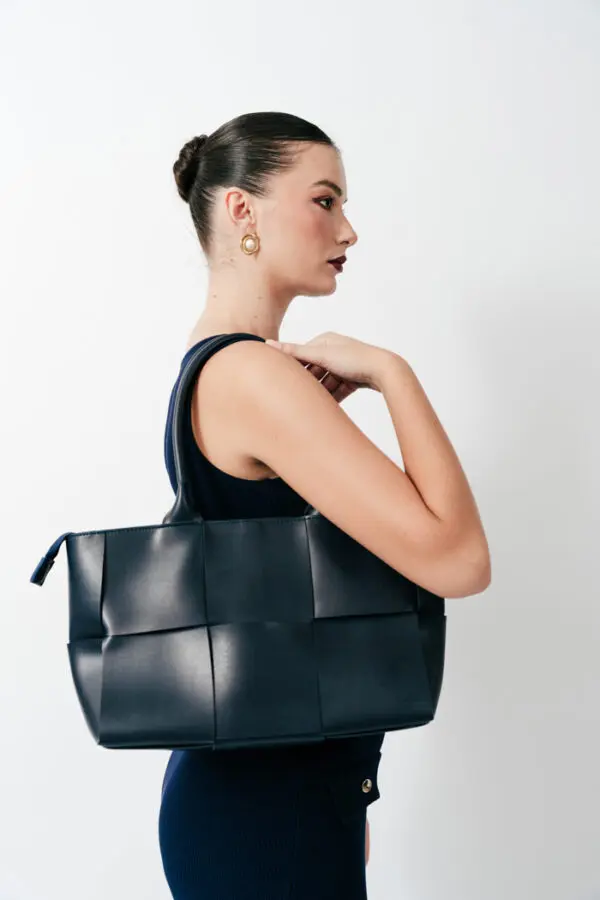 Eco Leather Shoulder Bag With Knitted Design - Image 2