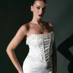 Top Corset Decorated With Pearls And Beads Satin Texture