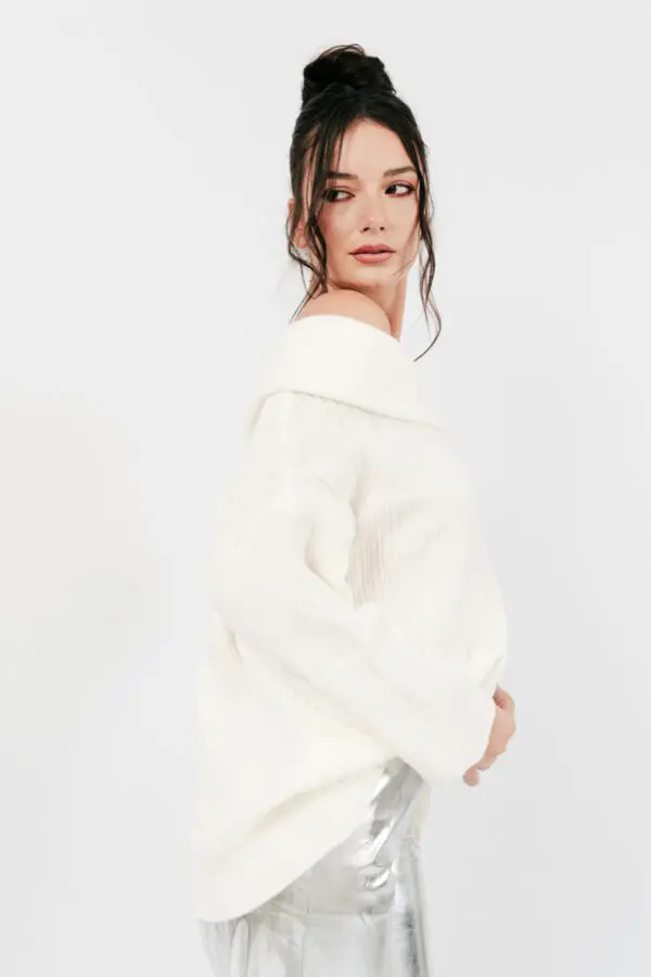Long Sleeve Knitted Loose Line Sweater - Image 7