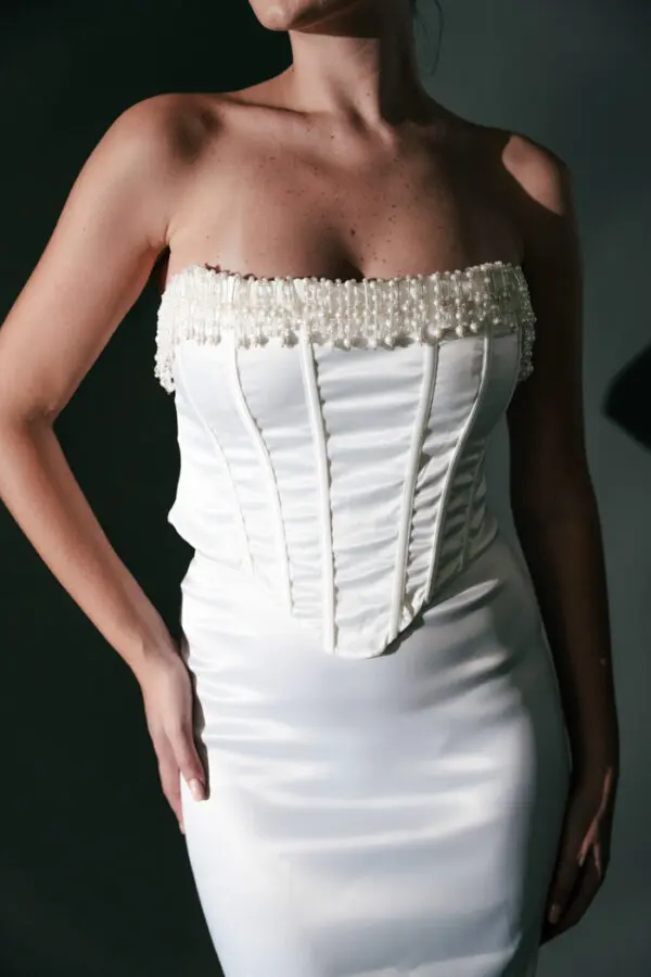 Top Corset Decorated With Pearls And Beads Satin Texture - Image 2