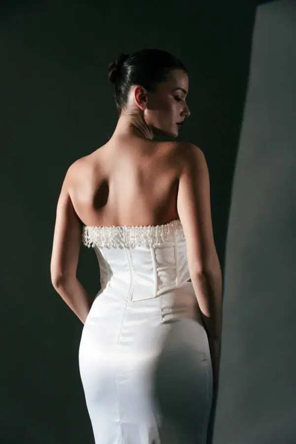 Top Corset Decorated With Pearls And Beads Satin Texture - Image 3
