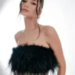 FEATHER TOUCH Strapless Top Decorated With Feathers- Black
