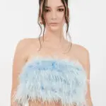 FEATHER TOUCH Strapless Top Decorated With Feathers - Light Blue - Image 2