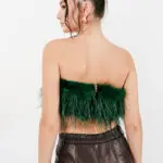 FEATHER TOUCH Στράπλες Τοπ Διακοσμημένο Με Φτερά -Πράσινο - Image 2