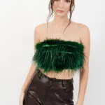 FEATHER TOUCH Στράπλες Τοπ Διακοσμημένο Με Φτερά -Πράσινο