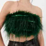 FEATHER TOUCH Στράπλες Τοπ Διακοσμημένο Με Φτερά -Πράσινο - Image 3