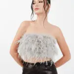 FEATHER TOUCH Στράπλες Τοπ Διακοσμημένο Με Φτερά -Γκρι - Image 2