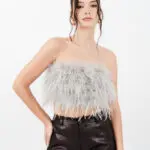 FEATHER TOUCH Στράπλες Τοπ Διακοσμημένο Με Φτερά -Γκρι