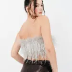 FEATHER TOUCH Στράπλες Τοπ Διακοσμημένο Με Φτερά -Γκρι - Image 3