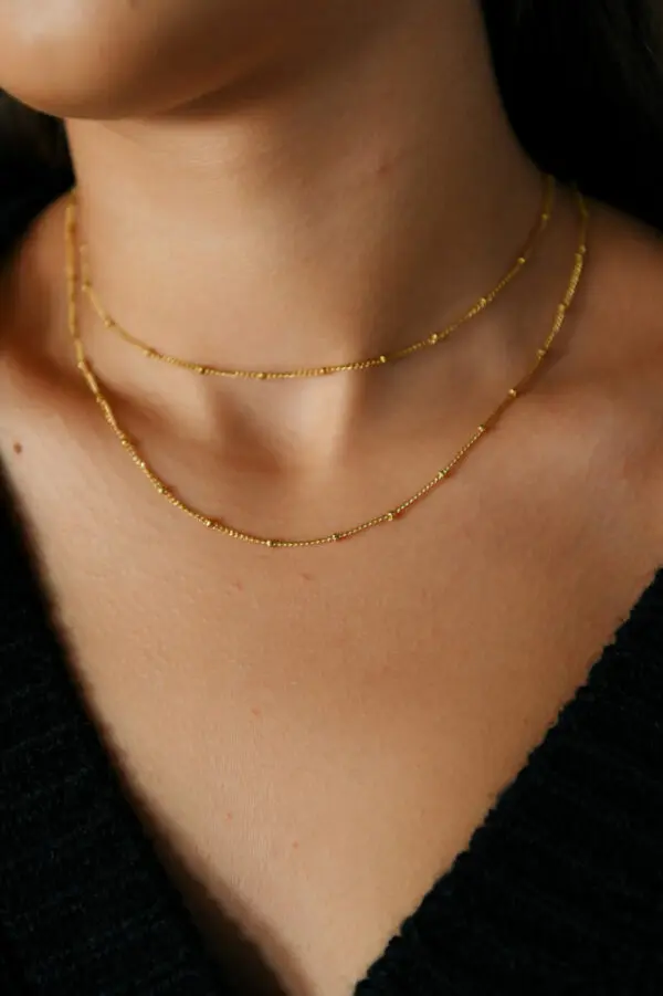 Double Steel Gold Chain With Bead Details - Image 2