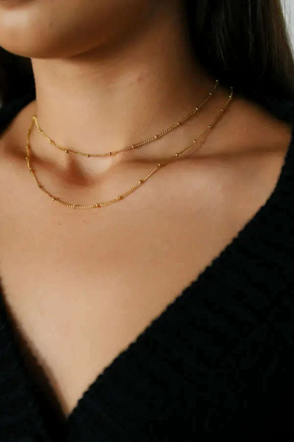 Double Steel Gold Chain With Bead Details