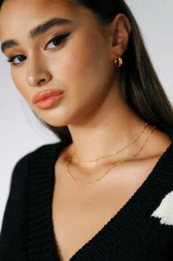 Double Steel Gold Chain With Bead Details - Image 3