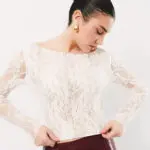 Lace Long Sleeve Crop Top-White