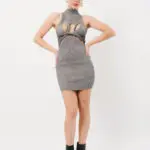 Sleeveless Ribbed Mini Dress With Chest Detail -Grey - Image 3