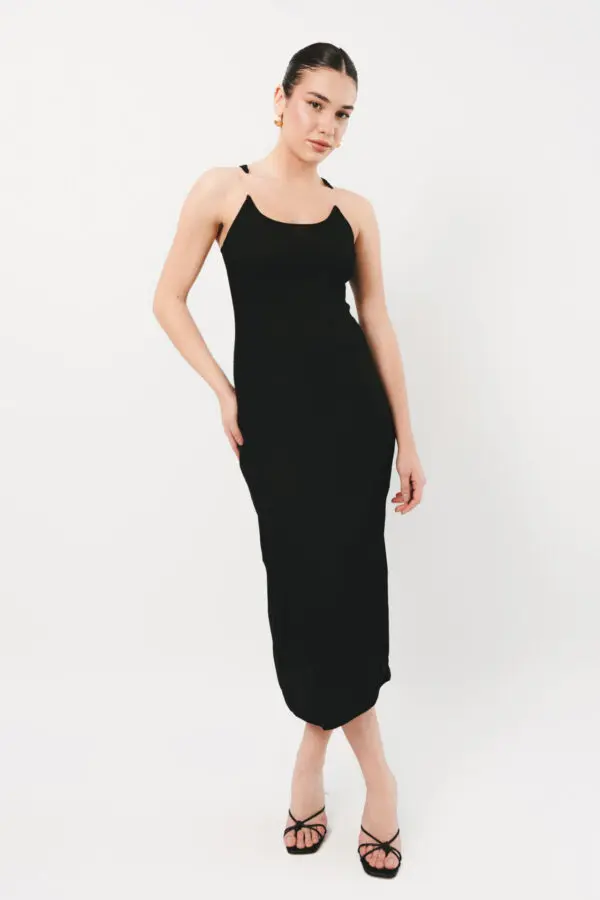 Midi Rib Sleeveless Dress With Transparent Strap Details - Image 2