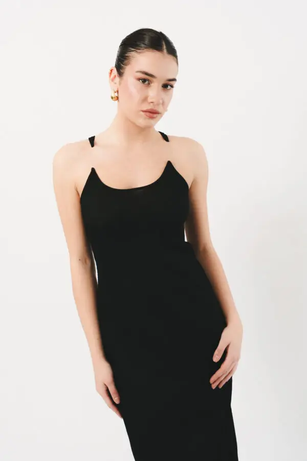 Midi Rib Sleeveless Dress With Transparent Strap Details