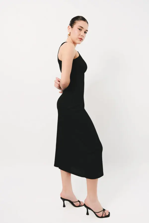 Midi Rib Sleeveless Dress With Transparent Strap Details - Image 3