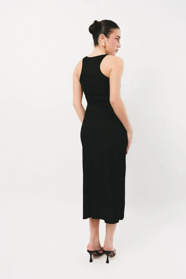 Midi Rib Sleeveless Dress With Transparent Strap Details - Image 4