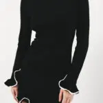 Long Sleeve Mini Knitted Dress With Wave Effect At The Edges