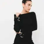 Long Sleeve Mini Knitted Dress With Wave Effect At The Edges - Image 2