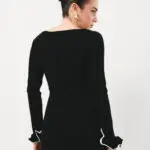 Long Sleeve Mini Knitted Dress With Wave Effect At The Edges - Image 4