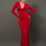 Maxi Long Sleeve Dress Draped At The Chest
