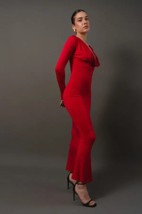 Maxi Long Sleeve Dress Draped At The Chest - Image 2