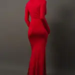 Maxi Long Sleeve Dress Draped At The Chest - Image 3