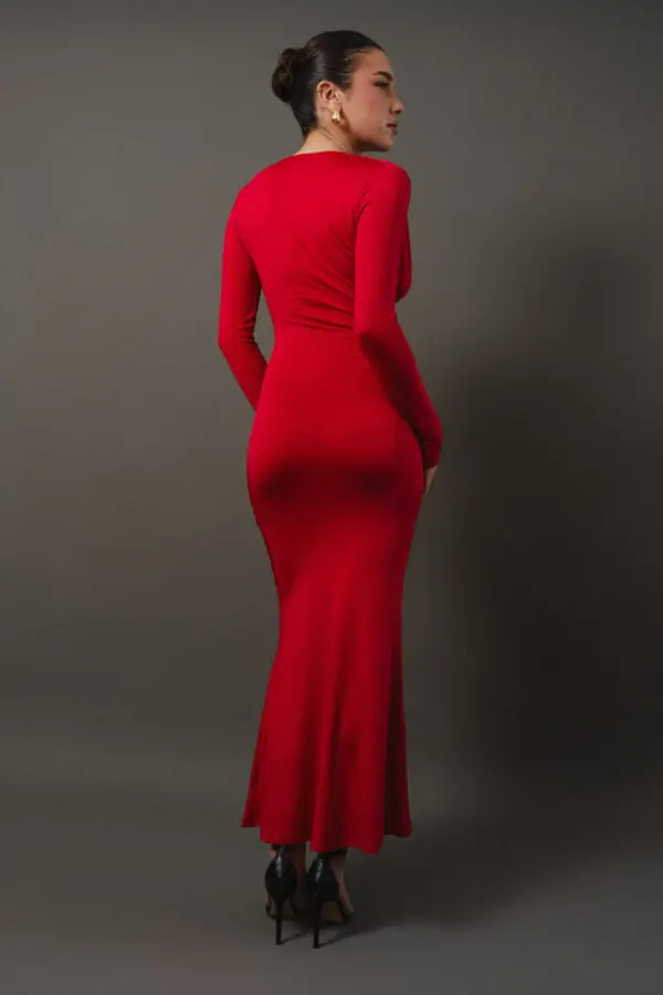 Maxi Long Sleeve Dress Draped At The Chest - Image 3