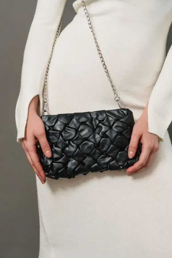 Δερματίνη Τσάντα Clutch Με Πλεκτό Σχέδιο -Μαύρο