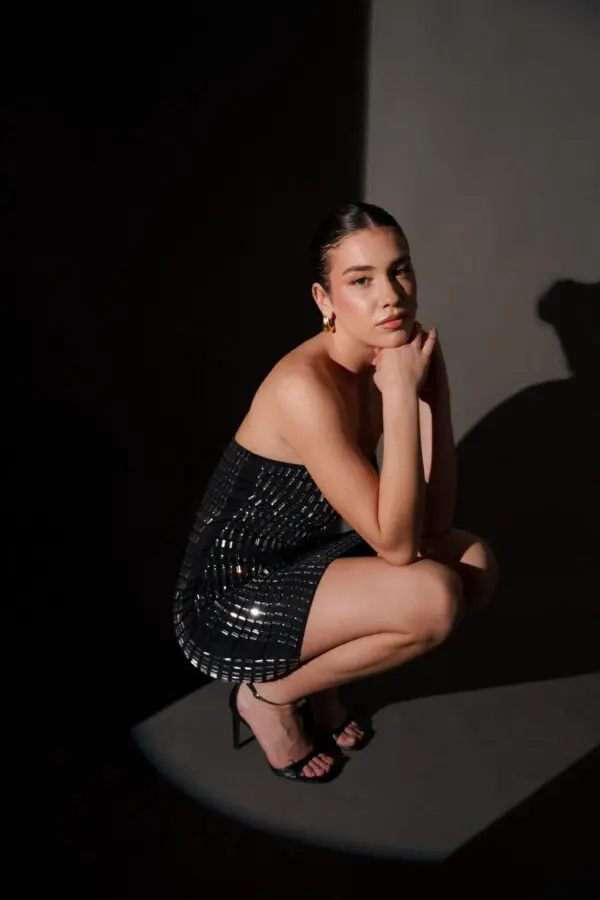 Strapless Mini Dress Decorated With Rhinestones - Black - Image 3