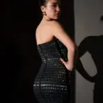 Strapless Mini Dress Decorated With Rhinestones - Black - Image 4