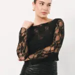 Δαντελένιο Μακρυμάνικο Crop Top- Μαύρο - Image 2