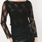 Δαντελένιο Μακρυμάνικο Crop Top- Μαύρο
