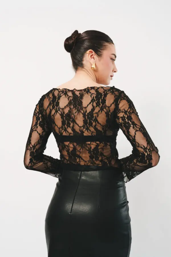 Δαντελένιο Μακρυμάνικο Crop Top- Μαύρο - Image 4