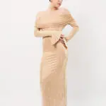 Long Sleeve Off The Shoulder Maxi Dress Embellished With Shiny Details - Image 2