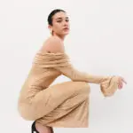 Long Sleeve Off The Shoulder Maxi Dress Embellished With Shiny Details - Image 4