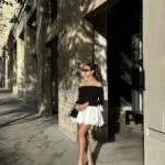 Long Sleeve Mini Balloon Two-Tone Off Shoulder Dress