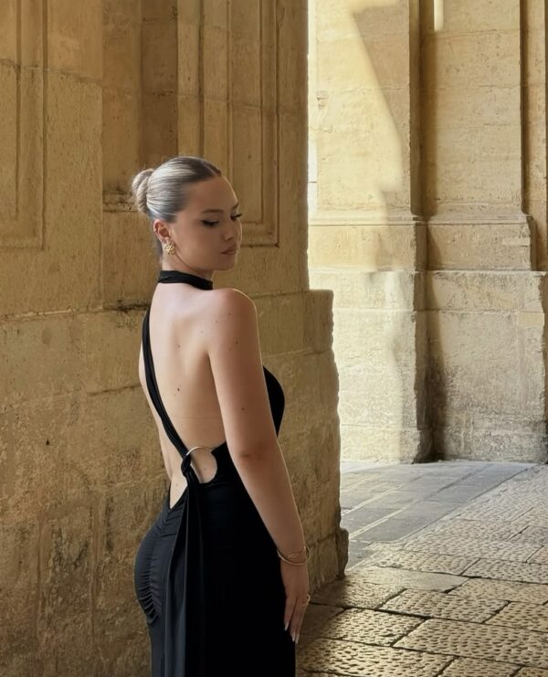 Open Back Maxi Dress With Scarf Tie Detail