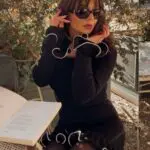 Long Sleeve Mini Knitted Dress With Wave Effect At The Edges - Image 7