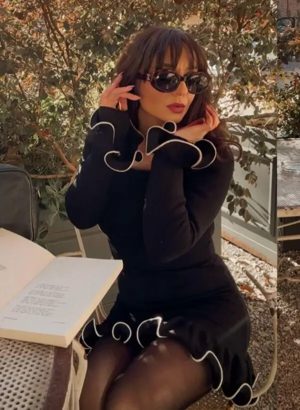 Long Sleeve Mini Knitted Dress With Wave Effect At The Edges - Image 7