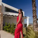Maxi Φόρεμα Διακοσμημένο Με Ανάγλυφα Φύλλα , Διάτρητες Λεπτομέρειες Και Σατέν Τιράντες - Image 3